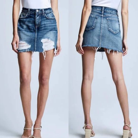 L'Agence Mini Jean Skirt Jolene Designer Distressed Denim Size 24 - Picture 1 of 10